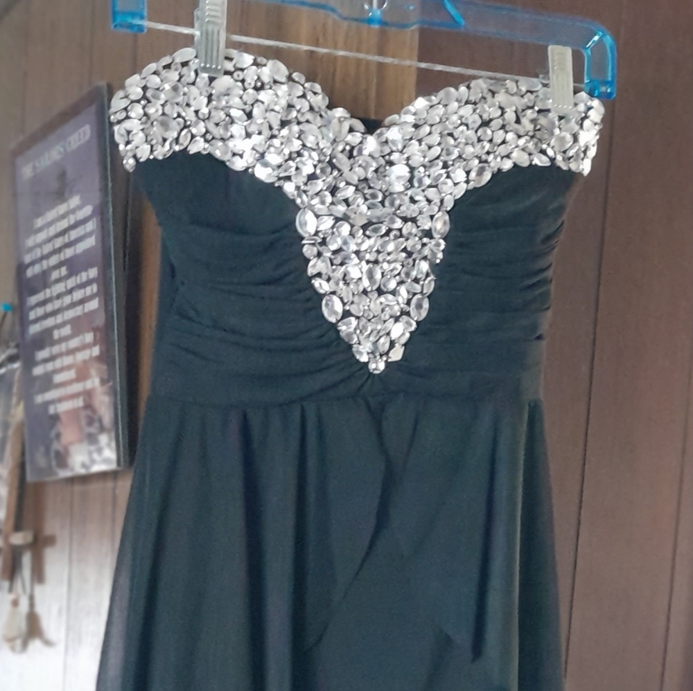 Black sequined knee legth with train